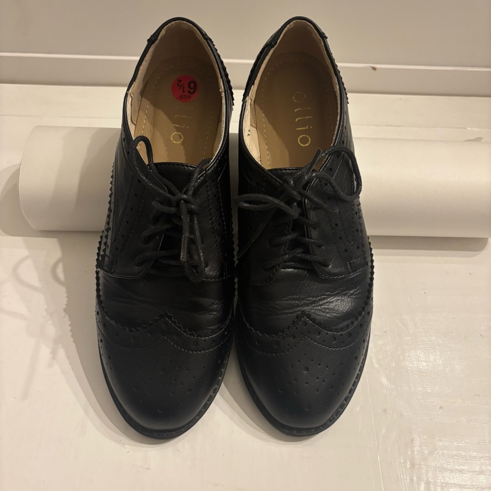 Ollio Black Brogue Wingtip Oxford Black Dress Shoes Woman Size 6.5
